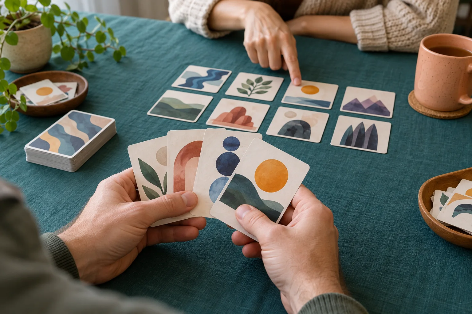 Carte con forme astratte viste da vicino durante una scelta